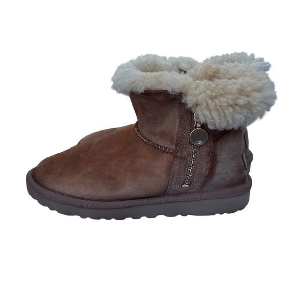 UGG Bailey Mini Zip Chestnut Suede Shearling Women’s Size 6 - Picture 6 of 15